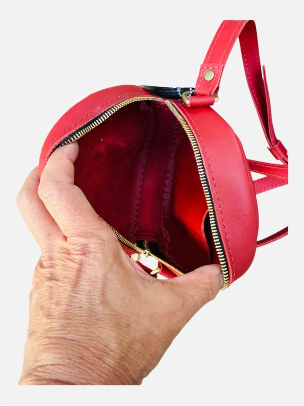 Portland Leather Red Round Circle Crossbody Bag NWT Genuine Leather